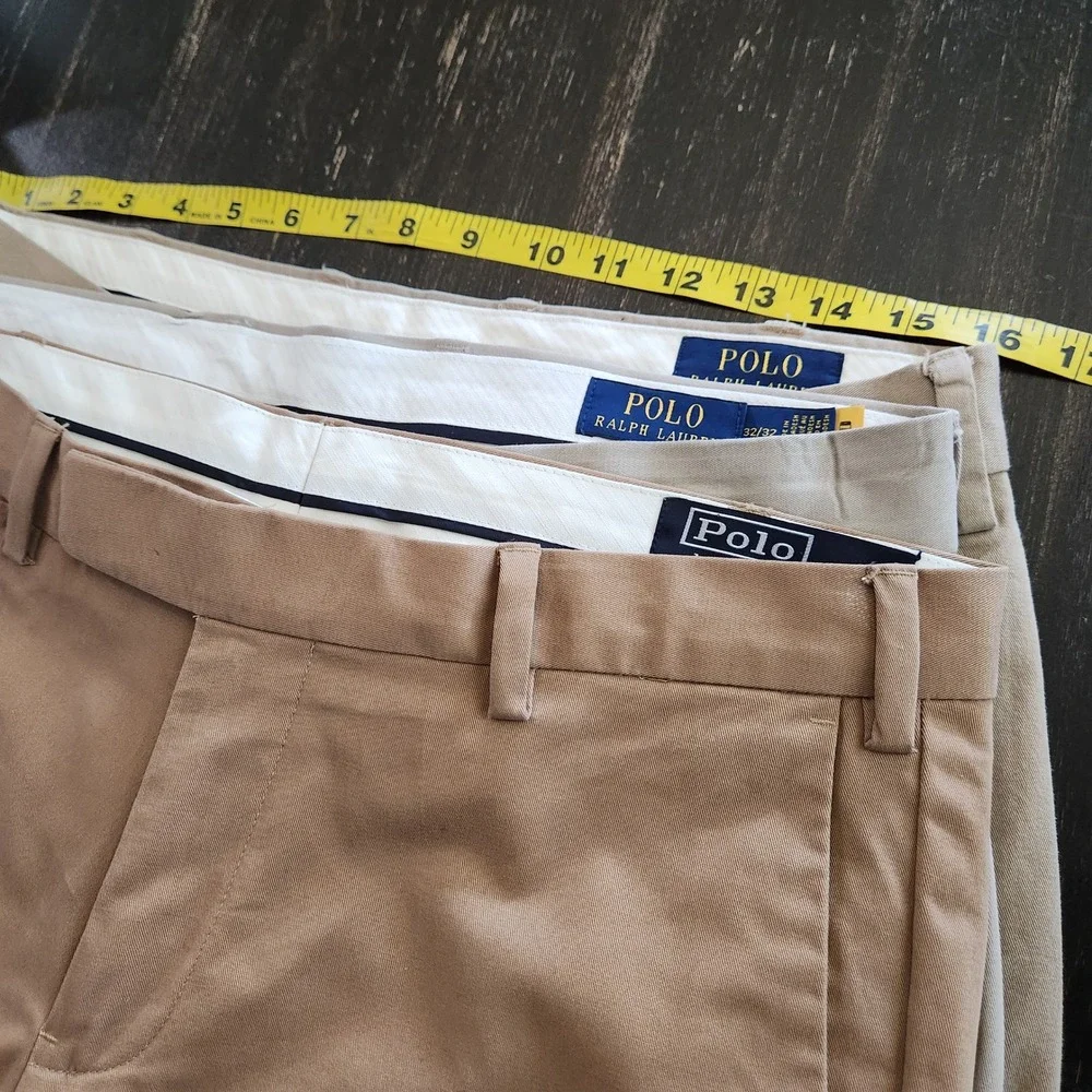 Lot 3 Polo Ralph Lauren Mens 32x32 Stretch Chino Pants Khaki Tan Straight Classi